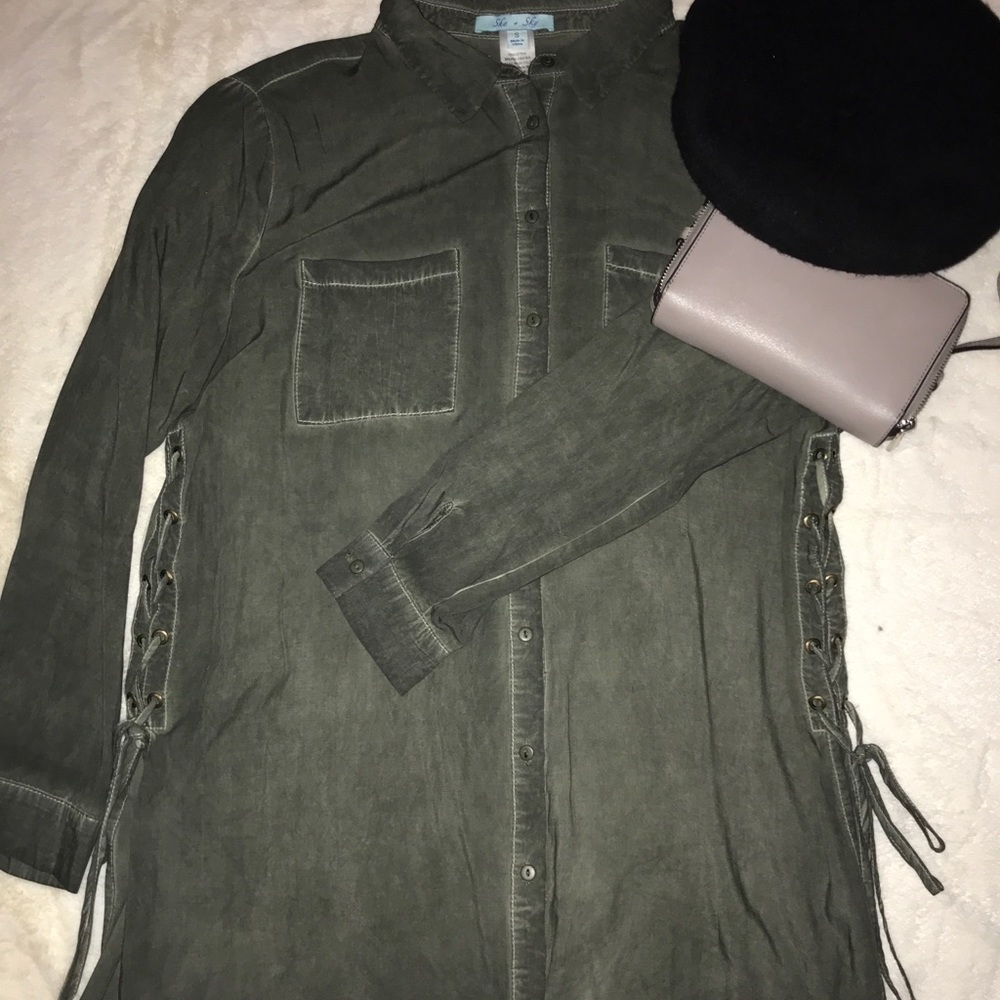 Olive Tie Detail Top